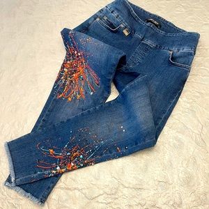 Lisette-L Montreal hand-painted jeans embellished w/ colored beads